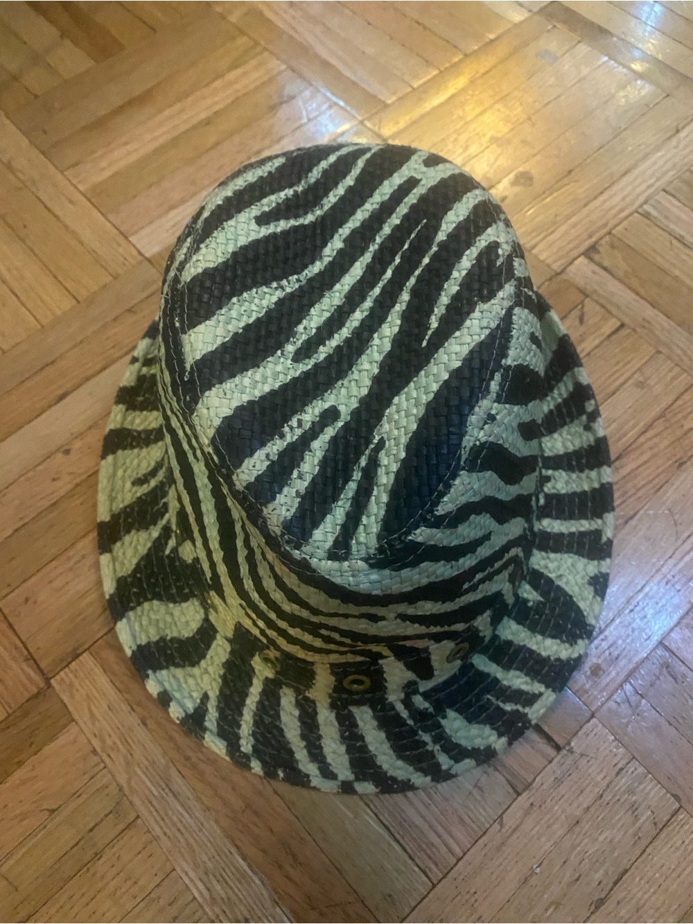 Zebra Print Straw Fedora Hat - Black & Cream